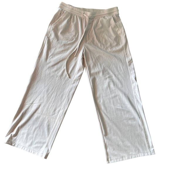 Rachel Zoe Cream White Wide Leg Drawstring Lounge Pants M Pockets Jersey Knit - Picture 1 of 11